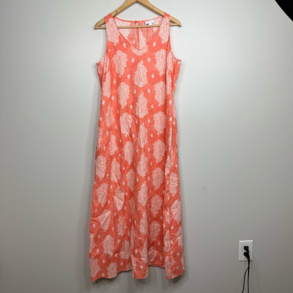 J.Jill Paisley Print Coral White MIDI Dress Medium Tall